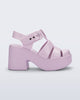 Side view of a pink Lulu platform heel fisherman sandal