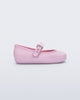 Side view of a pink Soft Ballerina baby flat with Velcro strap