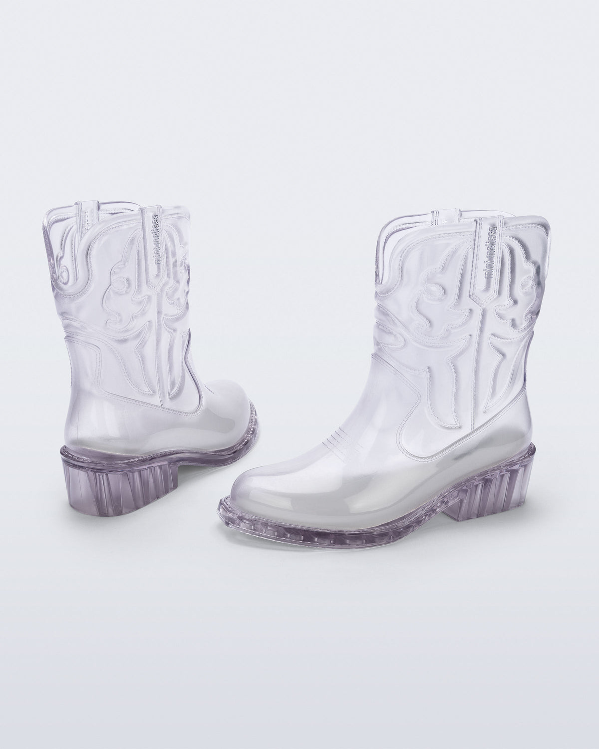 Back and side view of a pair of clear Texas kids boots