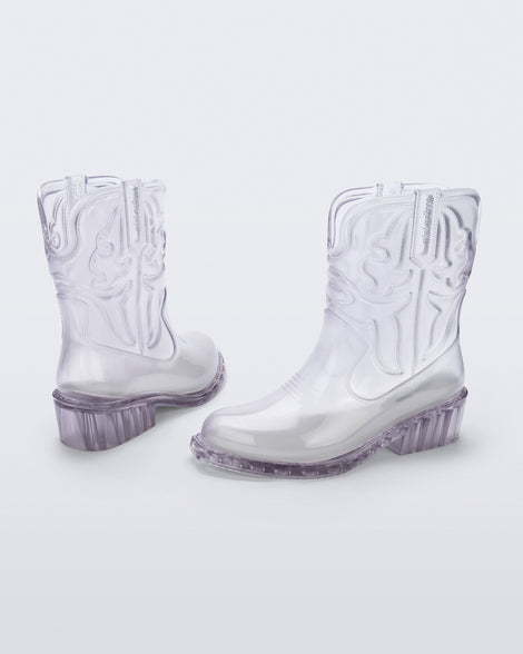 Back and side view of a pair of clear Texas kids boots