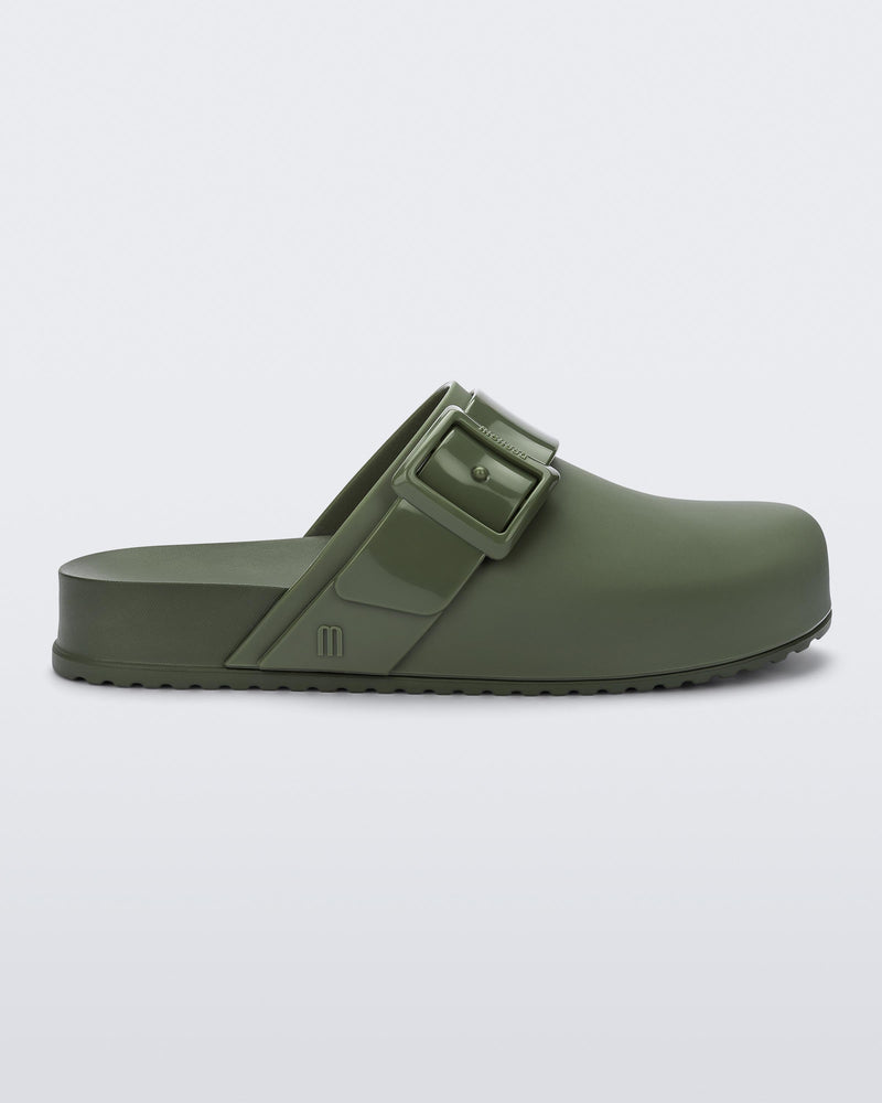 Side view of a green Cozy Clog
