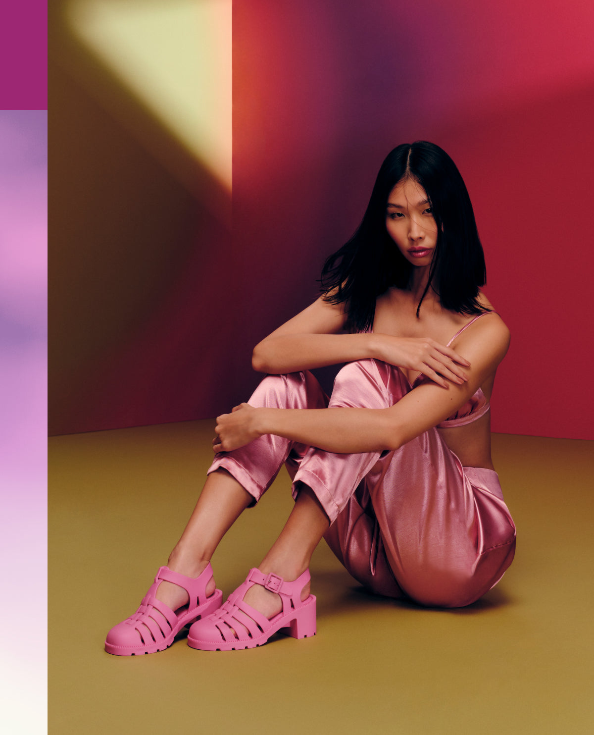model wearing the brand new pink possession heel