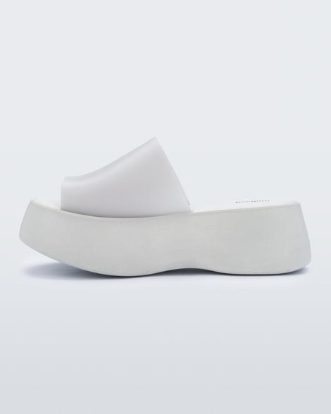 Inside view of a white Melissa Becky platform slide. 